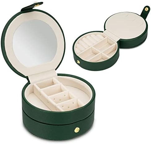 Caixa de jóias pequenas zipetatah para mulheres/meninas, mini capa de jóias de viagens verdes, organizador de jóias portáteis com espelho,