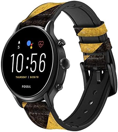 CA0250 Linha amarela e preta Linha listrada de couro e silicone Smart Watch Band Strap for Fossil Mens Gen 5e 5 4 Sport,