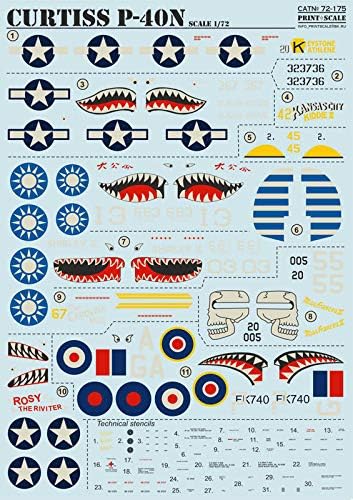 Escala de impressão 72-175-1/72 Decalque para Curtiss P-40 N