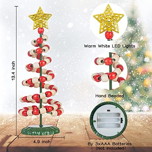 Venniy Tabletop Mini Christmas Tree, lâmpada de mesa de árvore de natal com miçangas com luzes de cordas LED para a mesa do quarto de casa Mesa de Natal decoração-vermelha