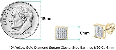 Brincos de cluster quadrado de diamante redondo de ouro amarelo de 10k de 10k 10k 1/6 ct. - Presentes de jóias para mulheres