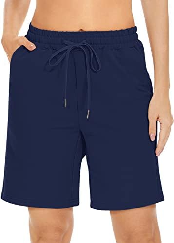 Tarse Women's Bermuda Shorts Longa algodão solto com bolsos compridos no joelho para shorts de exercício casual de ioga