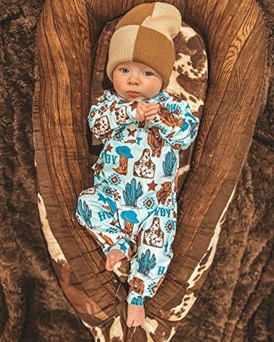 Omkzanbi oeste recém -nascido bebê menino roupas de garoto macacão de vaca bodysutuit imprimido de uma peça de jumbo
