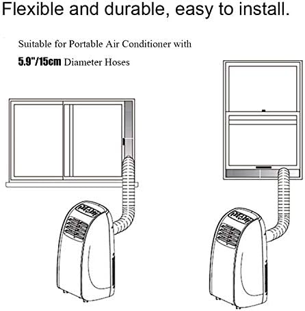 Kit de ventilação de janela portátil de A/C, substituição de ar condicionado portátil universal placa de vedação de janela deslizante para mangueira de exaustão de 5,9 polegadas, comprimento máximo ajustável ao kit de ventilação de janela de 48 polegadas