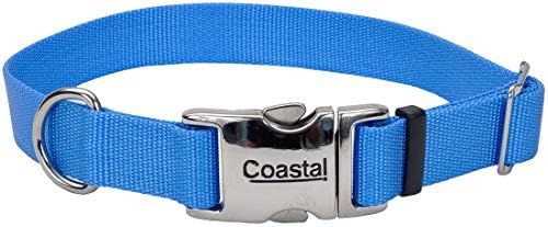Collar de cachorro ajustável costeiro costeiro com fivela de metal - seguro para amarrar para cães - fivela de trava - para cães pequenos - médios ou grandes - vermelho - 5/8 x 10 -14