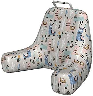 Ambesonne Hipster Bedal com bolso traseiro, Llama Guanaco Animais da América do Sul Feitel Hand Desenho de desenho animado impressão de arte, travesseiro decorativo com espuma ralada para leitura, X-Large, Blush Blue