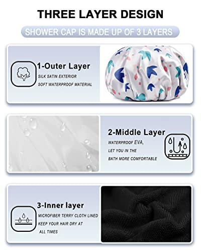 Novos produtos são tempo limitado a metade do preço - Yizijizi 2pcs Terry Casas de banho forradas, camada tripla grande touca de chuveiro para mulheres, tampa de banho macio lavável à prova d'água para cuidados com o cabelo