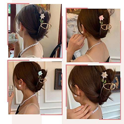 Haimikang 3 PCs Clipes de cabelo de metal de flor para mulheres Clipes de garra de tulipa grandes clipes de haip hold hold