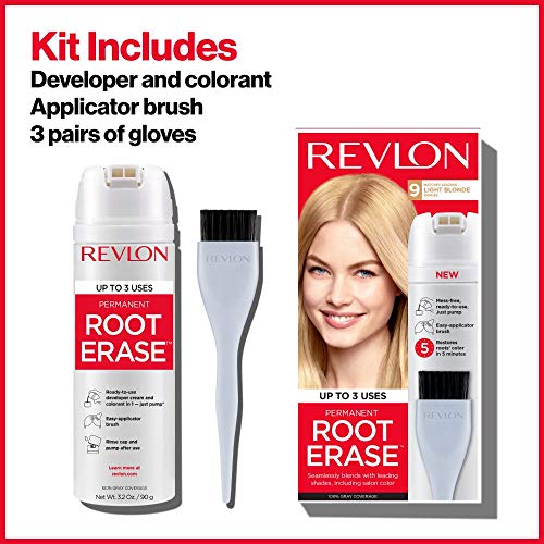Cor de cabelo permanente por Revlon, tintura de cabelo permanente, apagamento de raiz em casa com escova de aplicador para