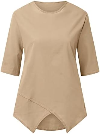Loose Womens tops feminino sete pontos de manga de cor sólida camisa de coloração dupla redonda pescoço formal pilot top