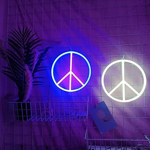 JMG Símbolo de paz Sinal de neon, luzes de neon Led Decoração de parede da casa por USB Powered for Kid Room, Decoração da sala estética, Natal, festa de aniversário, 9 polegadas, azul+rosa