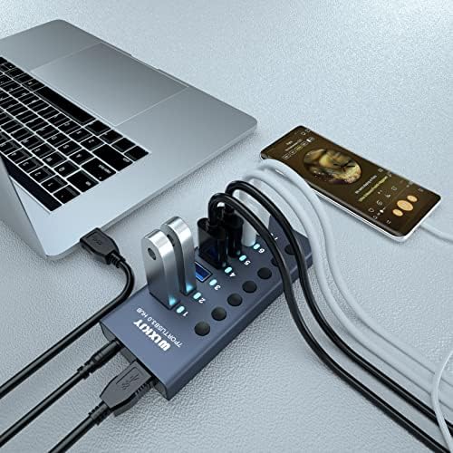 Hub USB ativo, WLXKJY Alumínio 7 Porta USB 3.0 Hub com 7 portas de transferência de dados USB 3.0, divisor USB com interruptor