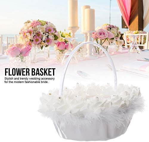 Cestas de meninas de flores para casamento, cestas de casamento grandes e fofas com rosa de seda para meninas de flores, alça de renda