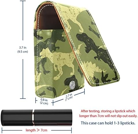 Mini estojo de batom com espelho para bolsa, camuflagem Dinosaur Pattern Pattern Portable Case Holder Organization