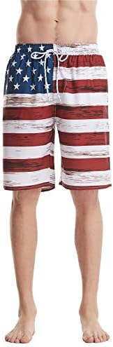 Mentes de natação com revestimento de compressão shorts de praia solta cintura de cordão leve bandeira dos EUA