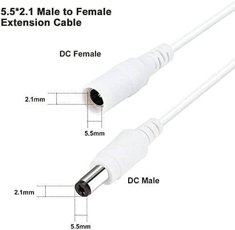 Cabo de extensão de potência CC, 33ft 2pack 2,1mmx5.5mm DC Adaptador de alimentação do plugue DC Cordão de alimentação 20WG