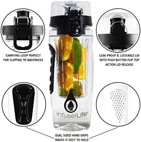 Infuserlife Water Bottle - Best InfUser Water Bottle - à prova de vazamentos - Adicione suas frutas ou legumes favoritos para aumentar sua ingestão diária de água! Grande 32 onças. - Design fácil de usar - AIDS na perda de peso