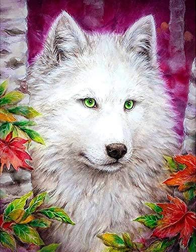 Kits de pintura de diamante 5D de lobo branco por número para adultos e infantis arte de diamante de diamante completa redonda de diamante artesanal artesanato diamante dostz animais cães 12inx16in
