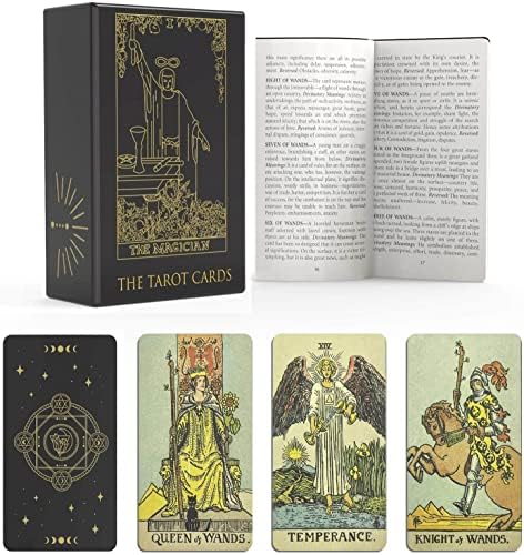 Aiewev Tarot Cards Deck para iniciantes com guia, Deck de Tarô clássico com caixa de armazenamento de cartão preto, 78