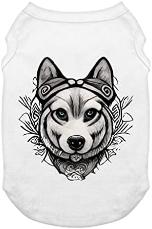 Tanque de cachorro husky siberiano - camiseta de cão de arte animal - designs de cães roupas de cachorro - branco, m