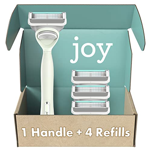 Razoras de Joy para mulheres, 1 alça, 4 recargas de lâminas de barbear, cerceta, lubrastrip para ajudar a evitar a irritação