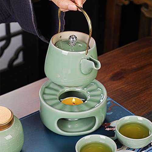 Fanquare Green GE Kiln Kungfu Conjunto de chá, chá asiático para adultos, bule de porcelana com 4 xícaras, recipiente de chá, mais
