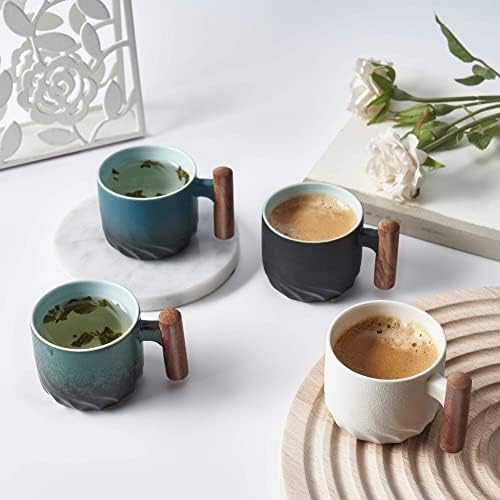 Blogblog Ceparas de café expresso de cerâmica com alça de madeira Espresso Tiro de xícaras de chá de cerâmica xícaras de porcelana Demitasse para café ou chá, 3oz