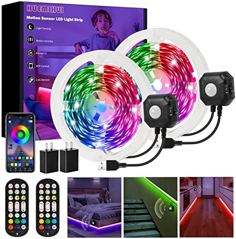 Sensor de movimento Tira leve LED, 13,12ft RGB Music Sync Color Alteração sob luzes da cama com iluminação constante e 2 modos