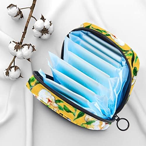 Bolsa de armazenamento de guardanapos sanitários de Oryuekan, bolsas de zíper menstrual reutilizável portátil, bolsa de armazenamento de tampões para mulheres meninas, vintage de damasco de aves de flores amarelo