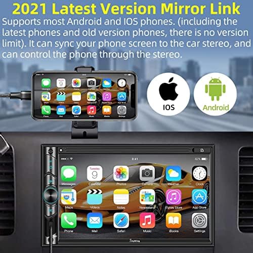 Estéreo de carro duplo com link de espelho para iOS & Android, CarPlay de tela sensível ao toque capacitiva de 7 Full, câmera