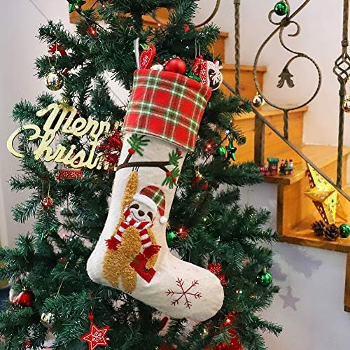 WorldEco Christmas Velvet Stocking Decorações de casa Presentes, Padrão de preguiça de Natal apresenta meias de pelúcia de pele de peles 21 em