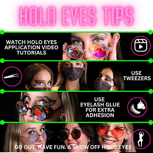 Holo Eyes 5 Designs 10 sets Holográfico Eye Makeup Stickers Festival Face Gems Adesivos temporários Adesivos de rosto de cristal Decorações adequadas para festival Rave Carnival Party and Events Euphoria
