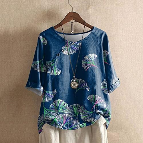 Camiseta de blusa para meninas adolescentes curtas 1/2 manga 2023 Crewneck de algodão gráfico floral solto ajuste relaxado penhas de penas