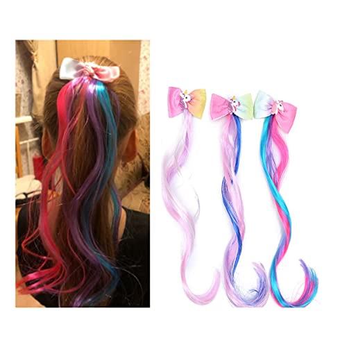 6 peças Cabelos de cabelo unicórnio Boscos com cabelos coloridos perucas cacheadas rabos de cavalo clipes de arcos de cabelo vestido princesa