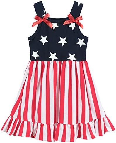 Little Hand Girls 4 de julho Dress American Skirt Skirt Kids Crianças Patrióticas Roupas de listras mangas vestidos de tanque 2-8