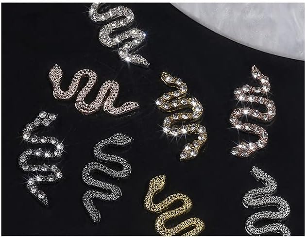 8 peças Snake Unh Nail Charms com strass de cristal luxuosos ondas de cobra metal e diamantes Arte da unha strassol ouro