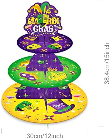 3 camadas Mardi Gras Cupcake Stand Mardi Gras Decorações de festas de primeiro aniversário Mardi Gras Party Tower New Orleans Mardi