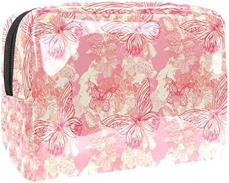Bolsa de maquiagem de viagem sacos de maquiagem de bolsa de higieness à prova d'água para mulheres e meninas, borboleta floral rosa artístico floral