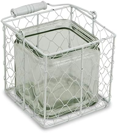 Jarra de vidro quadrado de 15S002wl de Cheung em cesta de arame branco