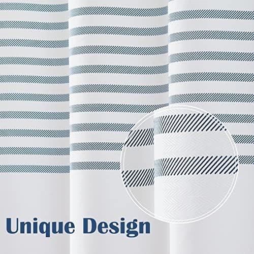 Cortina de chuveiro branca de Jinchan com listras azuis cortina de chuveiro de tecido para banheiro repelente de água de cortina