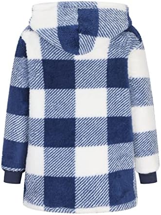 Casacos xadrez de inverno para mulheres com lã de capô com zíper quente suéteres casuais blusas de manga longa de manga