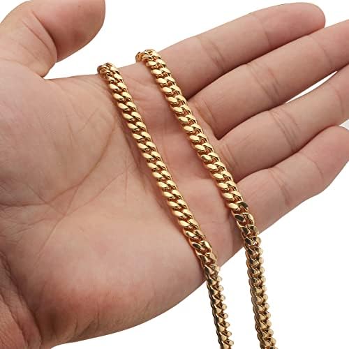 Jovjewelry masculto pesado Miami Cuba Chain Chain Chain Steelless Aço inoxidável 18K Jóias de hip -hop de ouro para homens para homens largura 6mm/10mm/14mm com colar de fivela de diamante Bling CZ Diamond ou pulseira