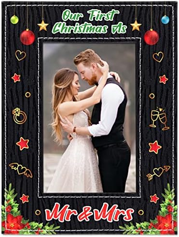 Waahome Nosso primeiro Natal como Sr. e Mrs Picture moldura 2023 Nosso 1º Natal Juntos Casamento Casado moldura, Presentes