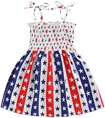 Beqeuewll Toddler Independence Day Roup Kids Girls Halter Halter Vestres 4 de julho American Flag Stripe Stars Suspender Dress Dress