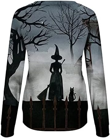 Women Witch Cat Tunics Slim Bustier Crew Bloups Bustier Bustier Manga Longa Holloween Lounge Bustier fofo 2V