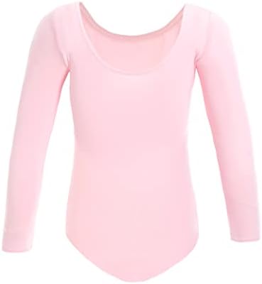 Domusgo Leotards para meninas Ginástica Tamanho de 10 a 12 anos de manga longa Roupa de algodão rosa de algodão brilhante sem
