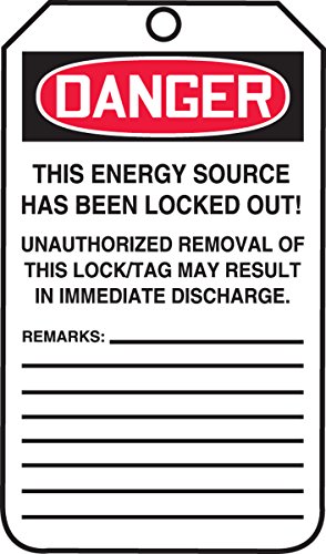 Accuform a tags de bloqueio, pacote de 5, perigo não opera equipamentos bloqueados, EUA fizeram etiquetas compatíveis com a OSHA, temperatura e água resistente à água, 5,75 x 3,25, mlt405ptm