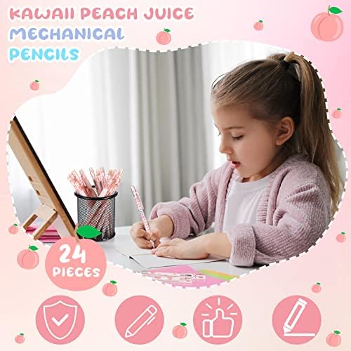 24 peças Kawaii Lápis mecânicos suco fofo pêssego lápis mecânicos frutas rosa lápis automático material escolar para meninas escrevendo