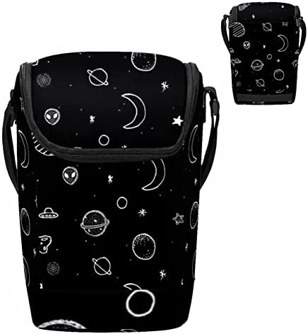 Lunhana de Guerrotkr para mulheres, lancheira para homens, lancheira pequena, padrão de nave espacial de Planeta Estrelado Black Starry
