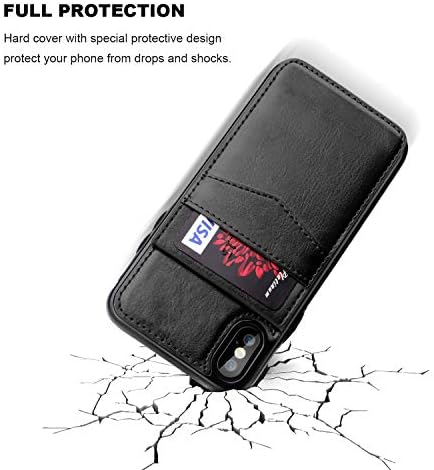 Carteira de estojo xs iphone xs iphone xs com titular de cartão de crédito, cano magnético de couro premium capa protetora de serviço pesado para iphone xs/x 5,8 polegadas